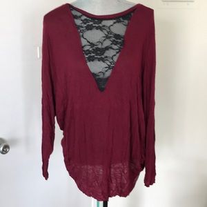 LF  long sleeve oversized lace patch sweater